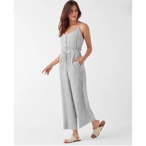 Splendid Striped Paperbag Jumpsuit Tie Waist Women's S Cotton Blend Beachy Boho